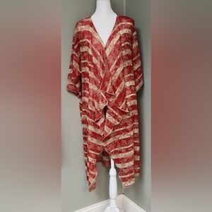 LuLaRoe 3/4 Sleeve Kimona Cover-up Red w/White Flowers Size M
